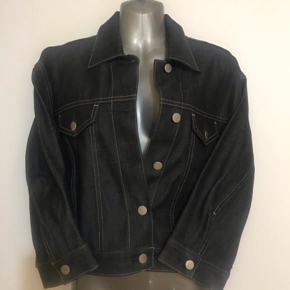 New. GAP 1969 Oversized Crop Denim Jacket | Cropped Sleeves: Dark Blue Small - Picture 3 of 15